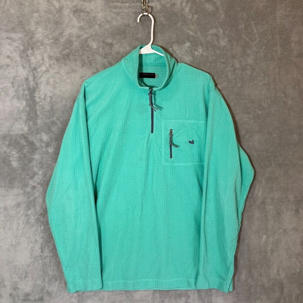 Southern Marsh FieldTec Waffle Teal Grid Fleece Quarter Zip Pullover L READ